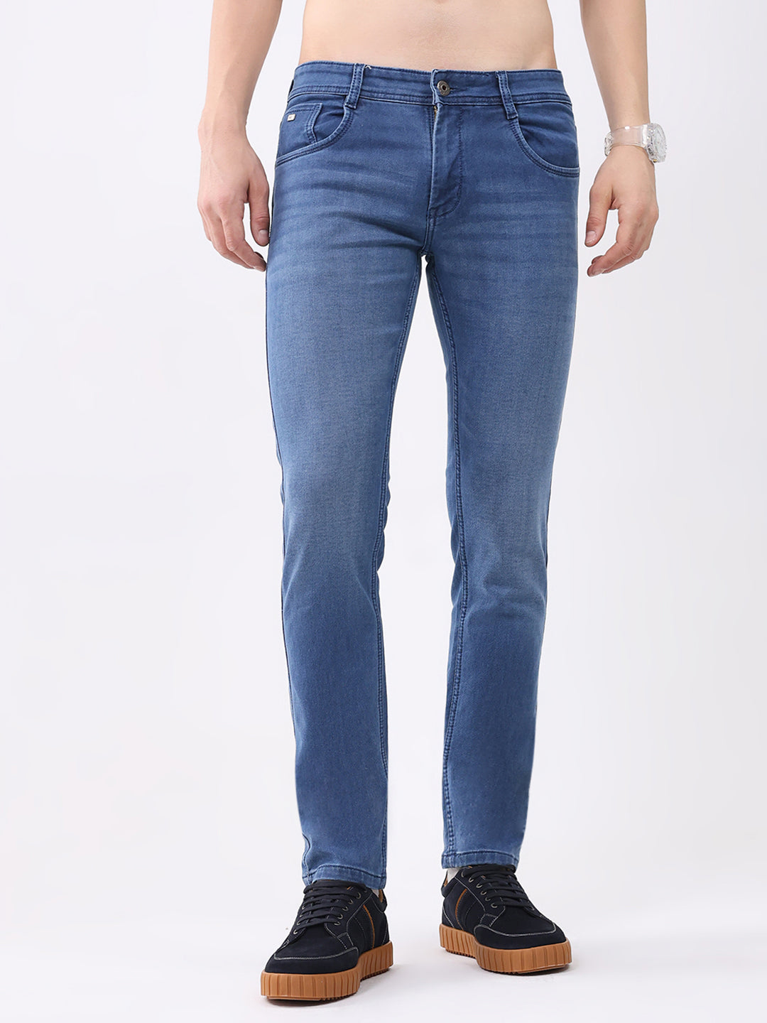 Men Blue Solid Skinny Fit Denim