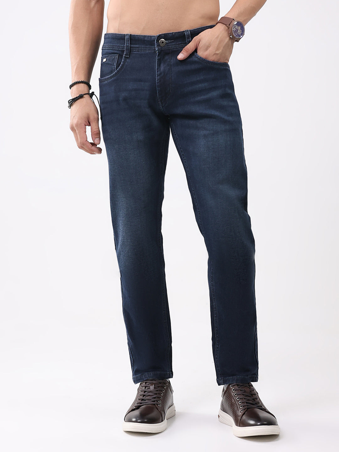 Men Blue Solid Skinny Fit Denim