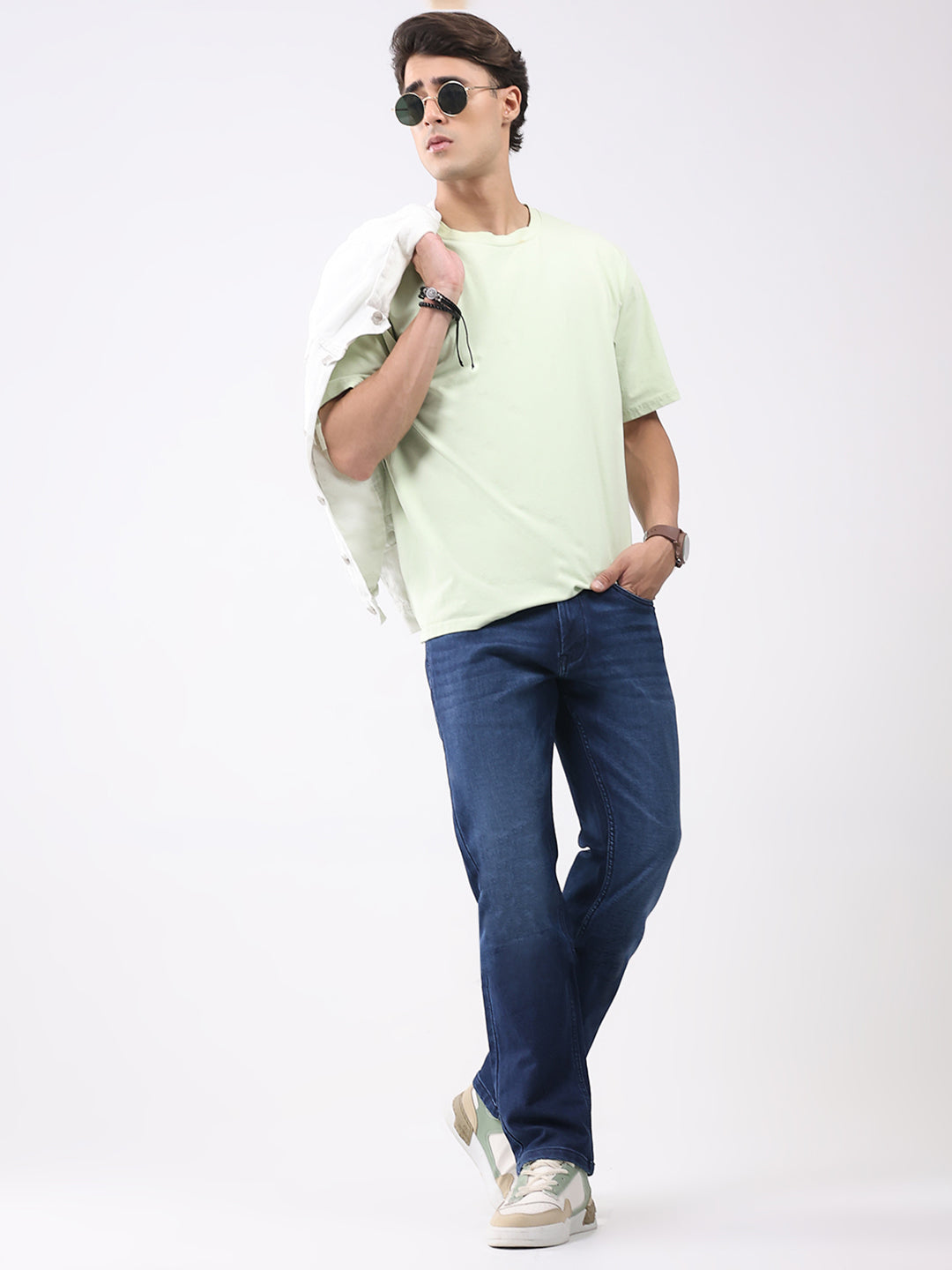 Men Blue Solid Straight Fit Denim