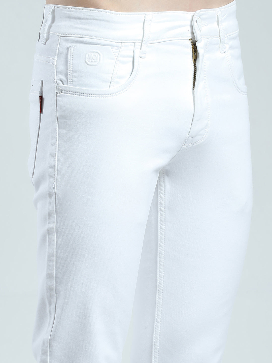Men White Solid Narrow Fit Denim