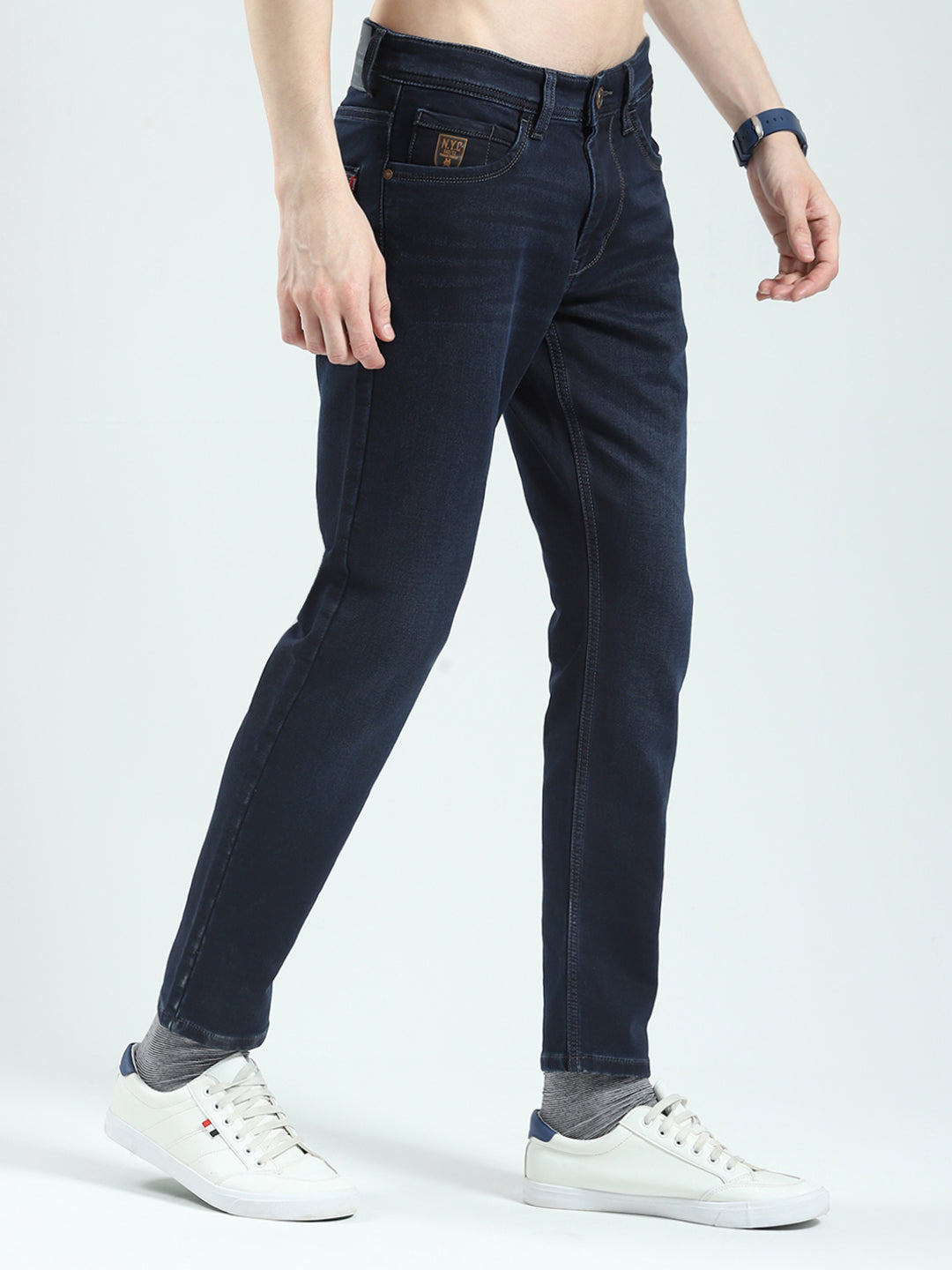 Men Blue Solid Ankle Length Denim