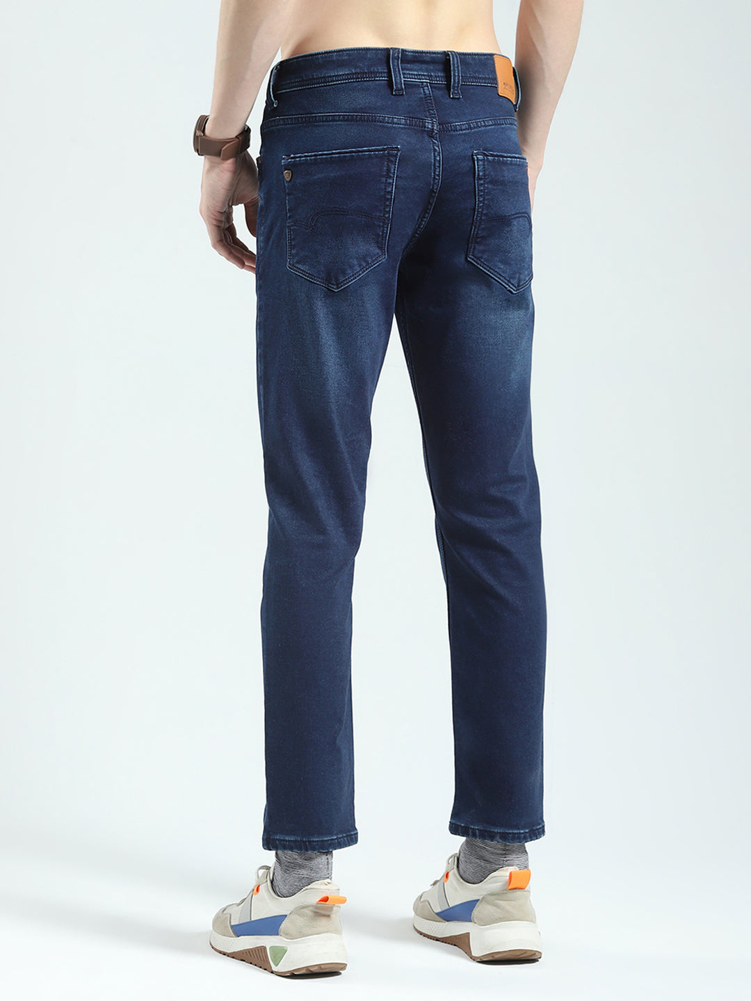 Men Blue Solid Ankle Length Denim