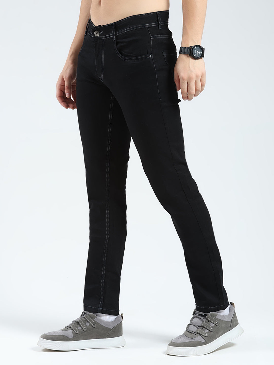 Men Black Solid Skinny Fit Denim