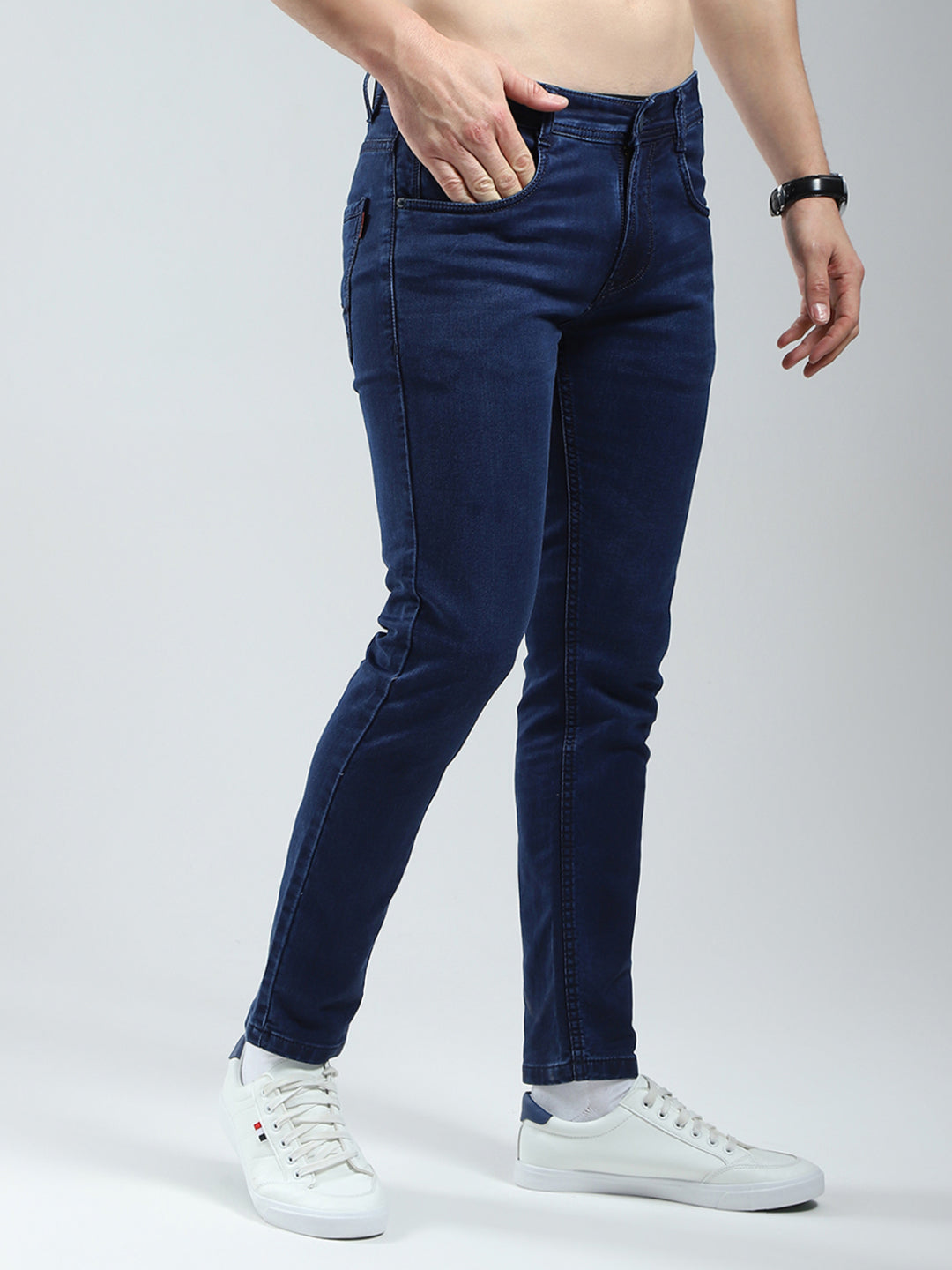 Men Blue Solid Ankle Length Denim