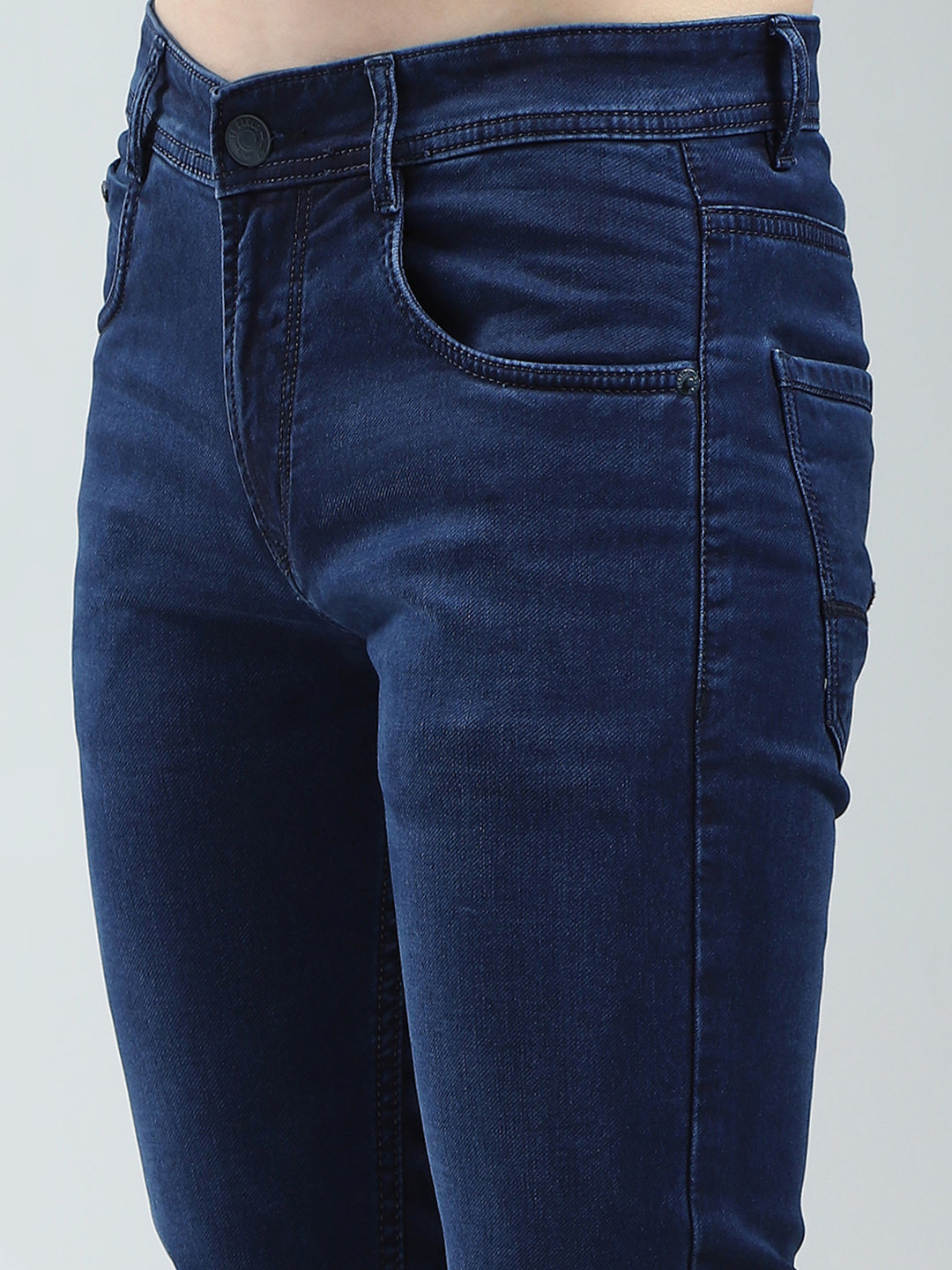 Men Blue Solid Ankle Length Denim