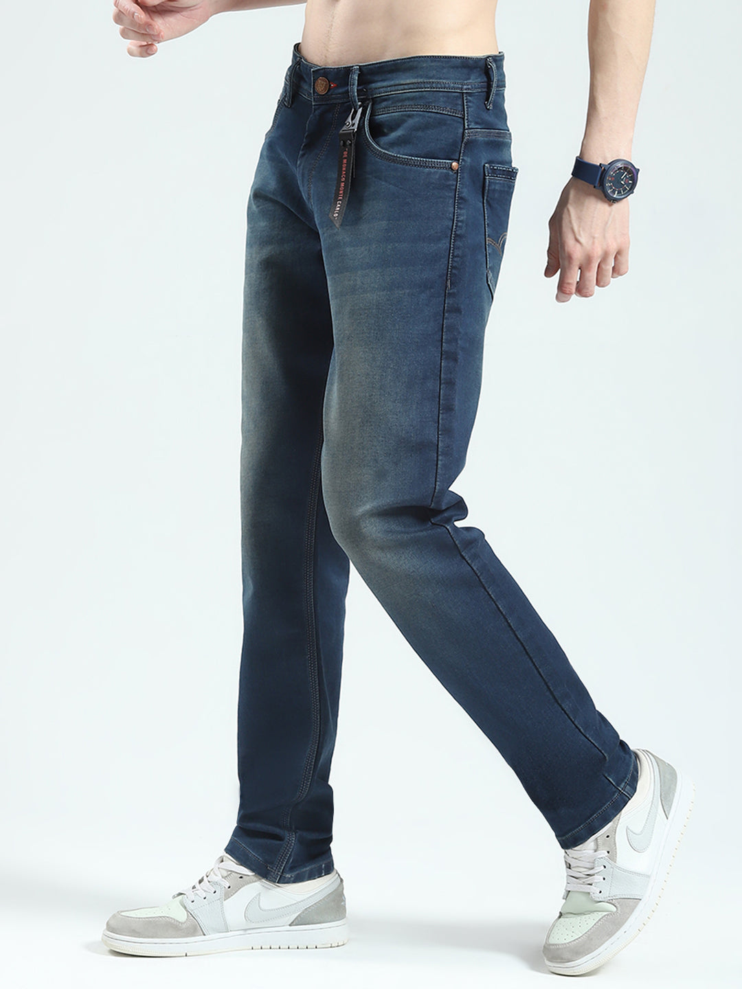 Men Blue Solid Straight Fit Denim