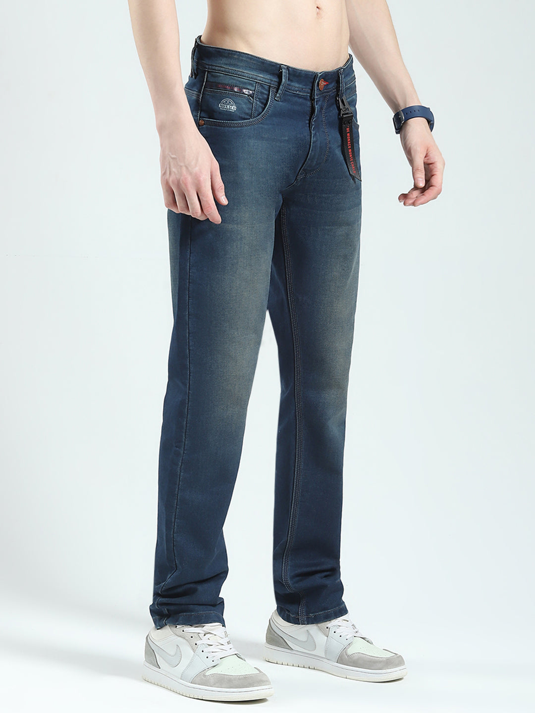 Men Blue Solid Straight Fit Denim