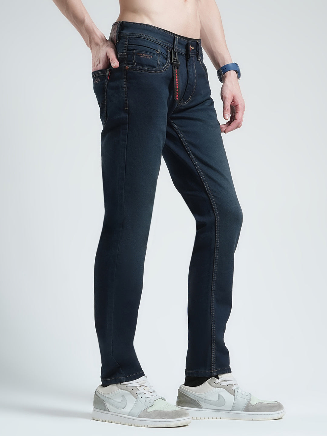 Men Blue Solid Skinny Fit Denim