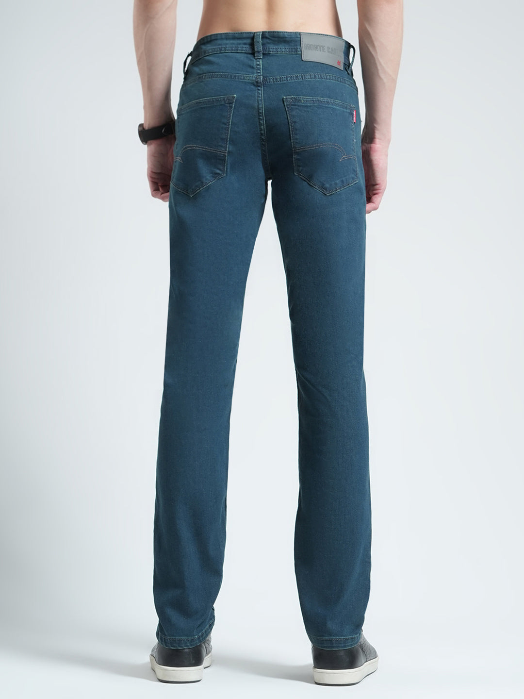 Men Green Solid Narrow Fit Denim