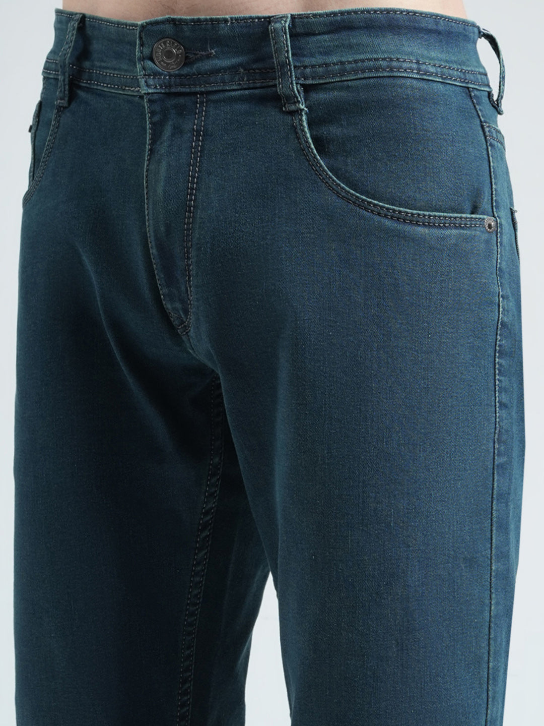 Men Green Solid Narrow Fit Denim