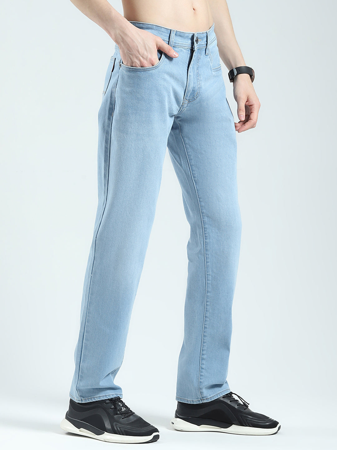 Men Blue Solid Straight Fit Denim