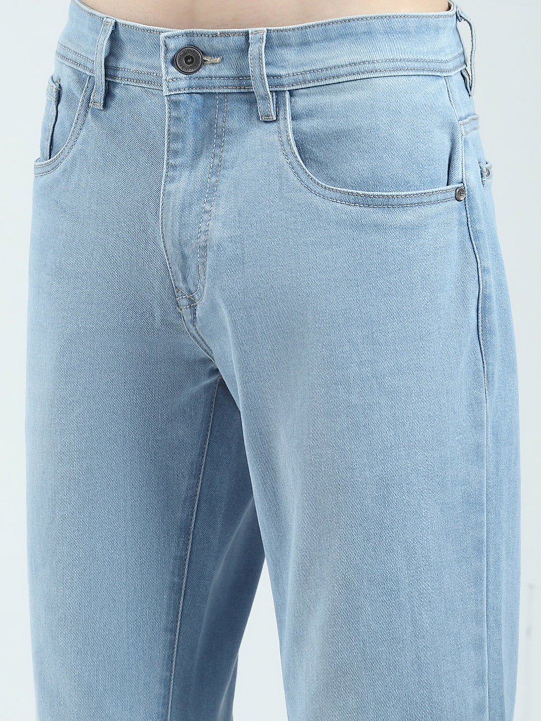 Men Blue Solid Straight Fit Denim