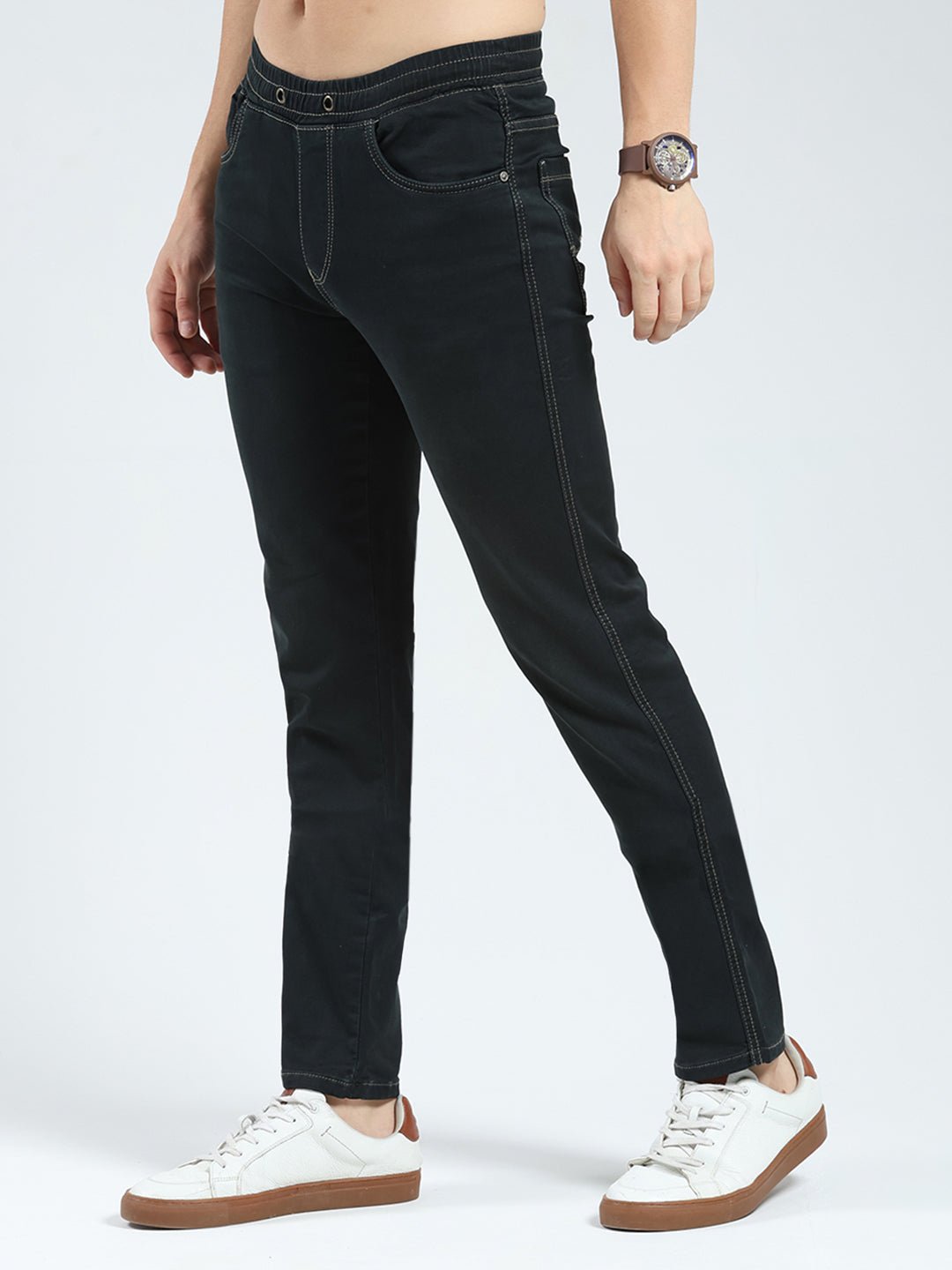 Men Black Solid Slim Fit Denim