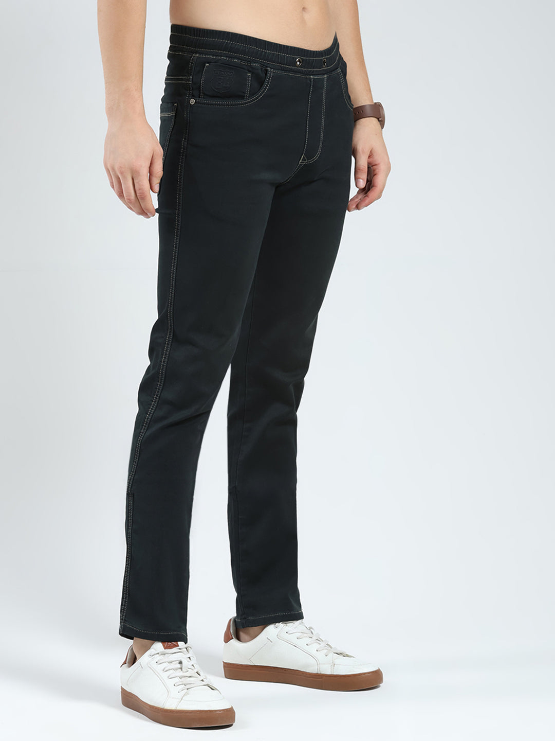 Men Black Solid Slim Fit Denim