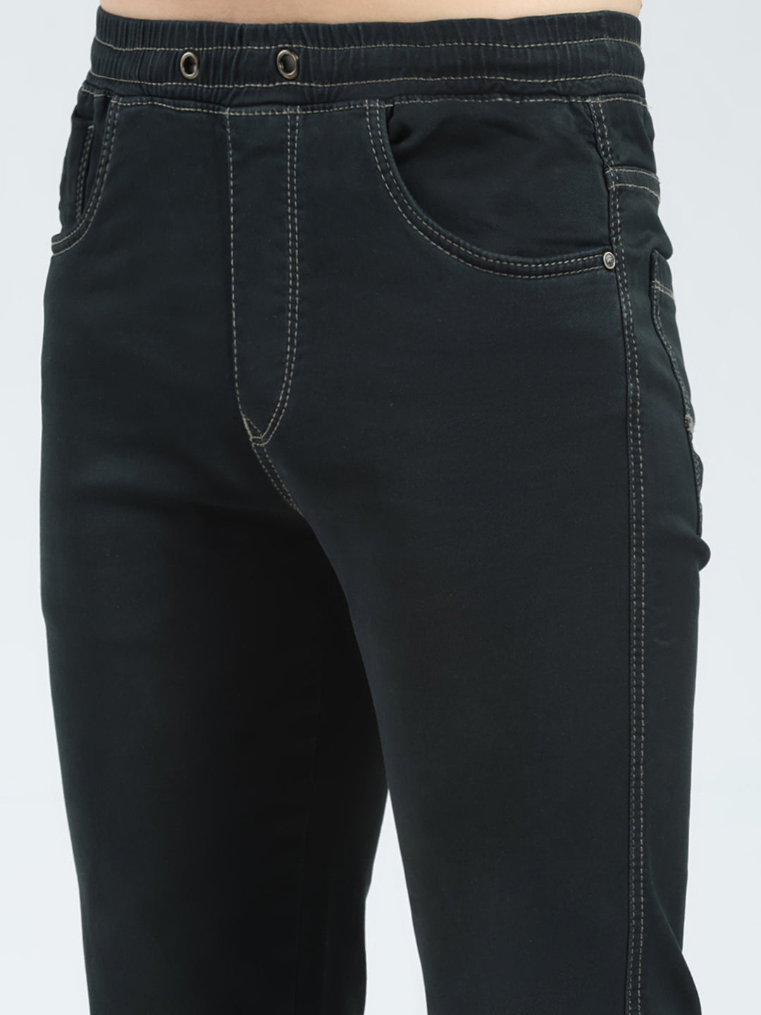 Men Black Solid Slim Fit Denim