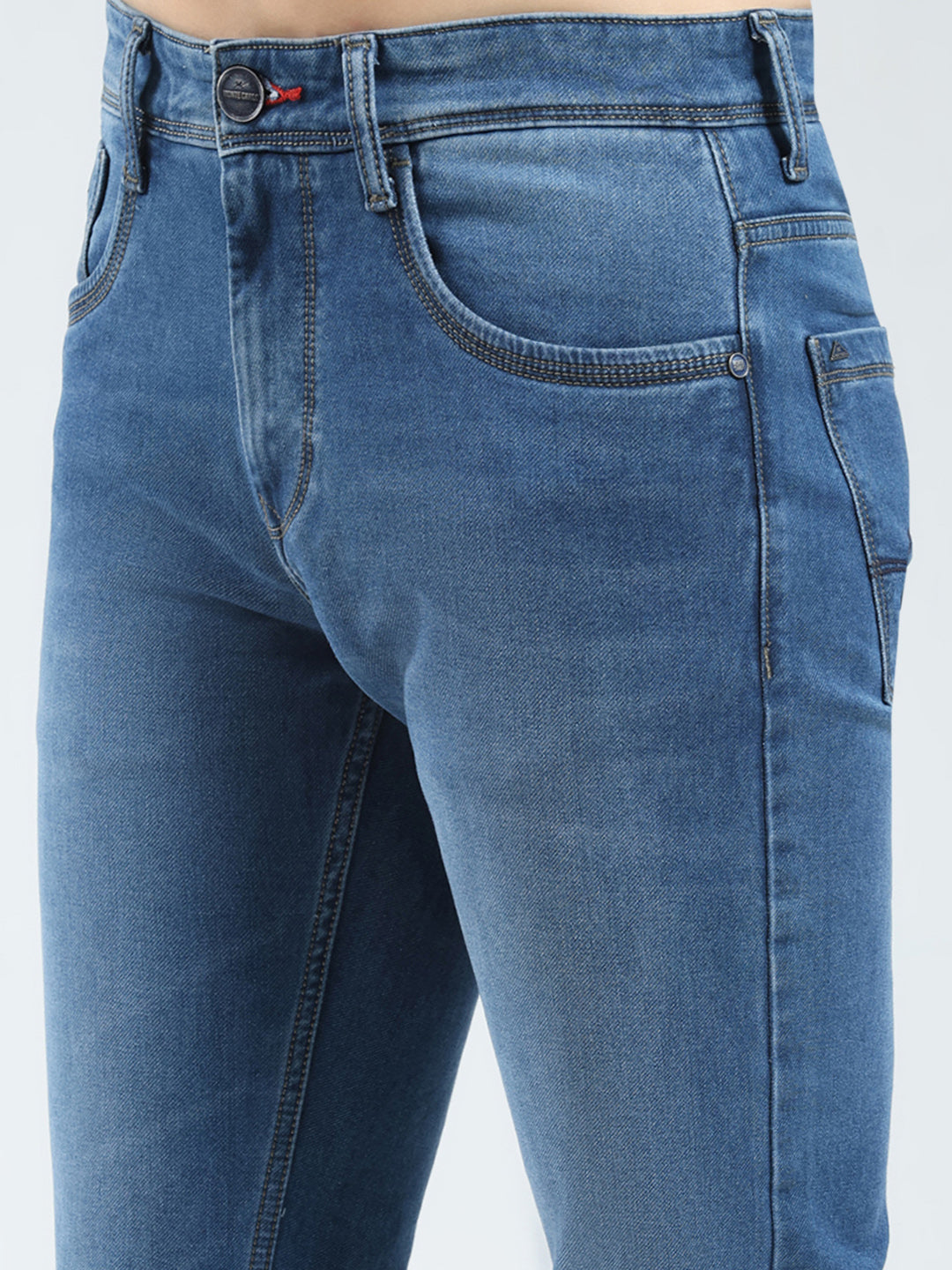 Men Blue Solid Narrow Fit Denim