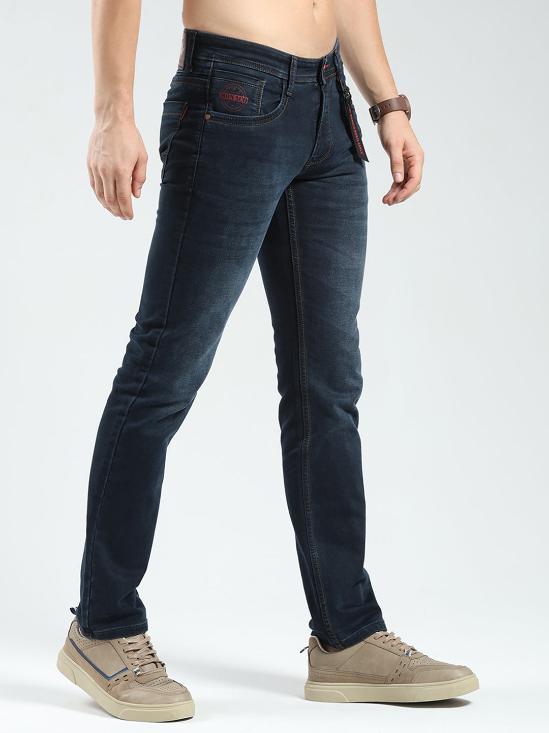 Men Blue Solid Narrow Fit Denim