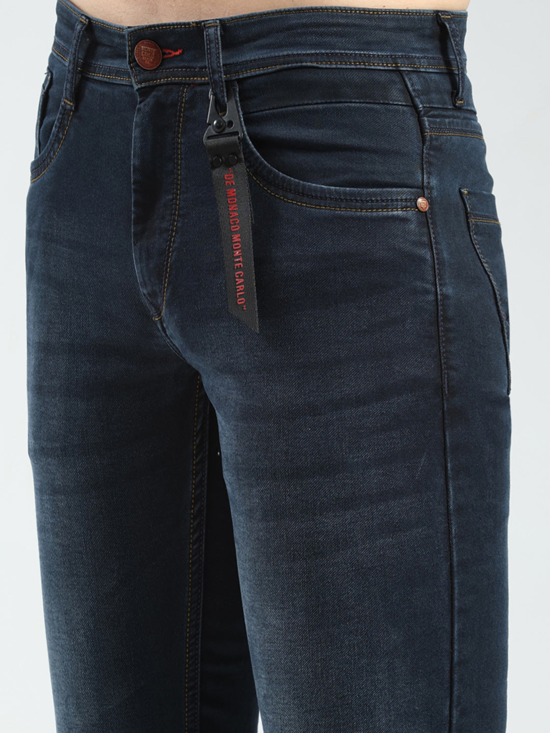 Men Blue Solid Narrow Fit Denim