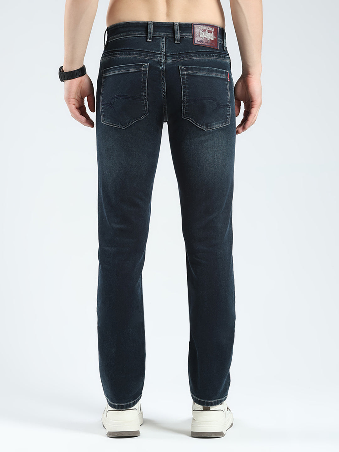 Men Green Solid Narrow Fit Denim