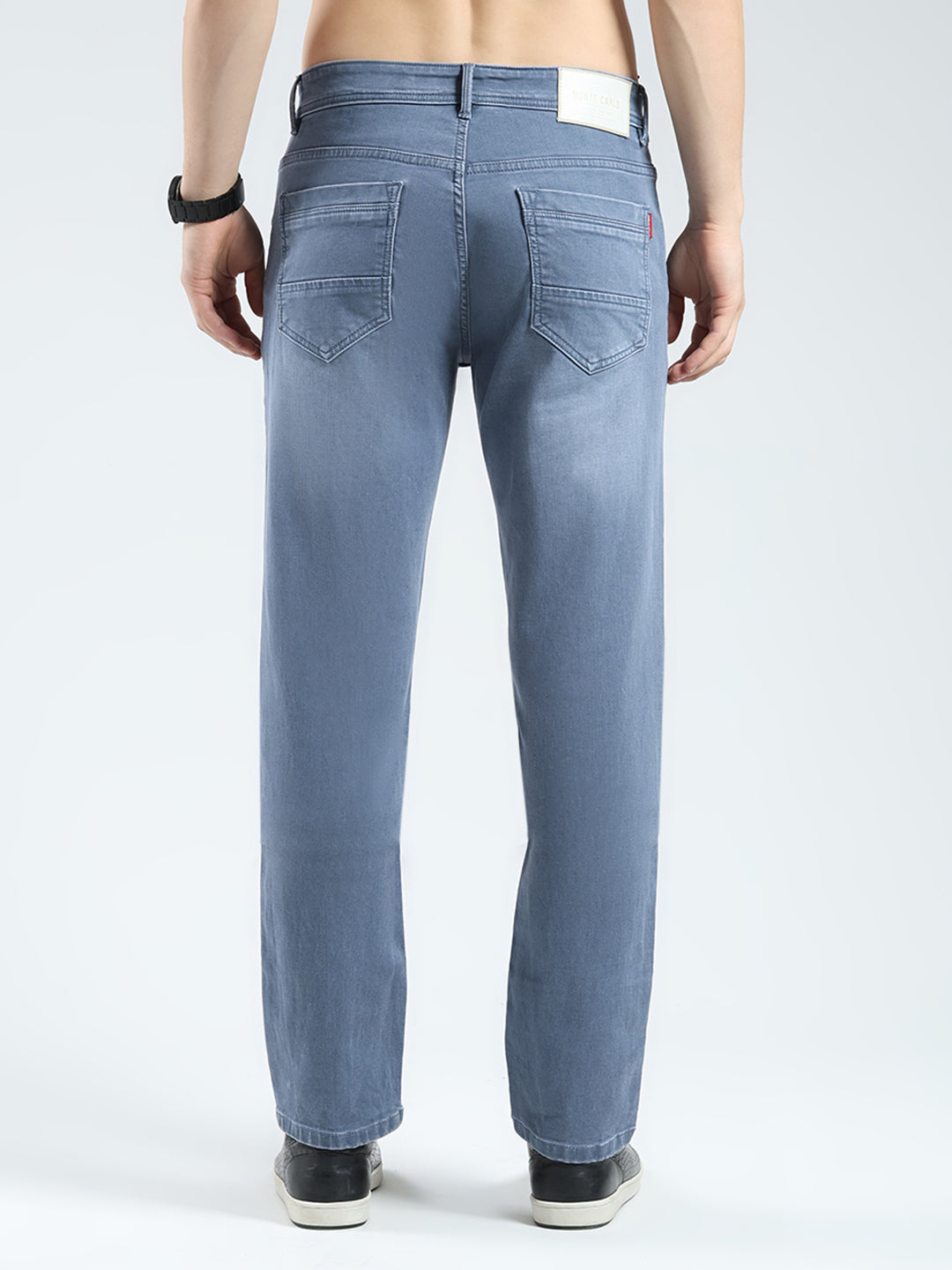 Men Grey Solid Straight Fit Denim