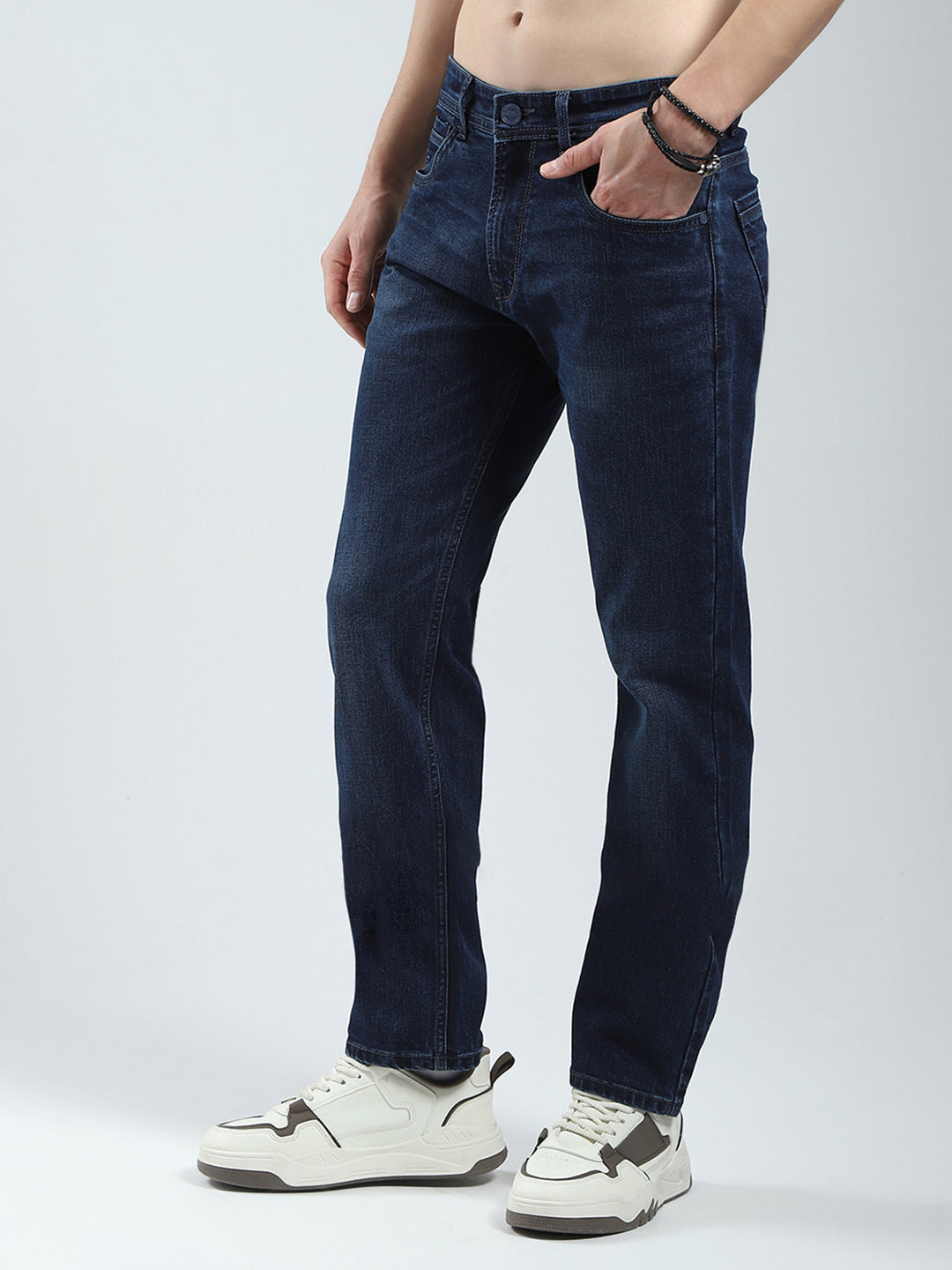 Men Blue Solid Straight Fit Denim