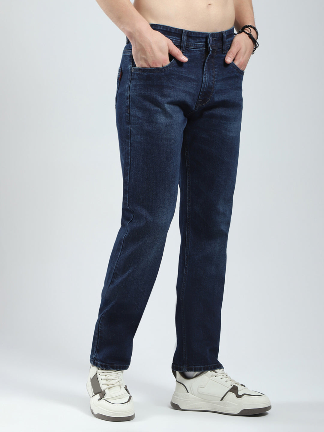 Men Blue Solid Straight Fit Denim