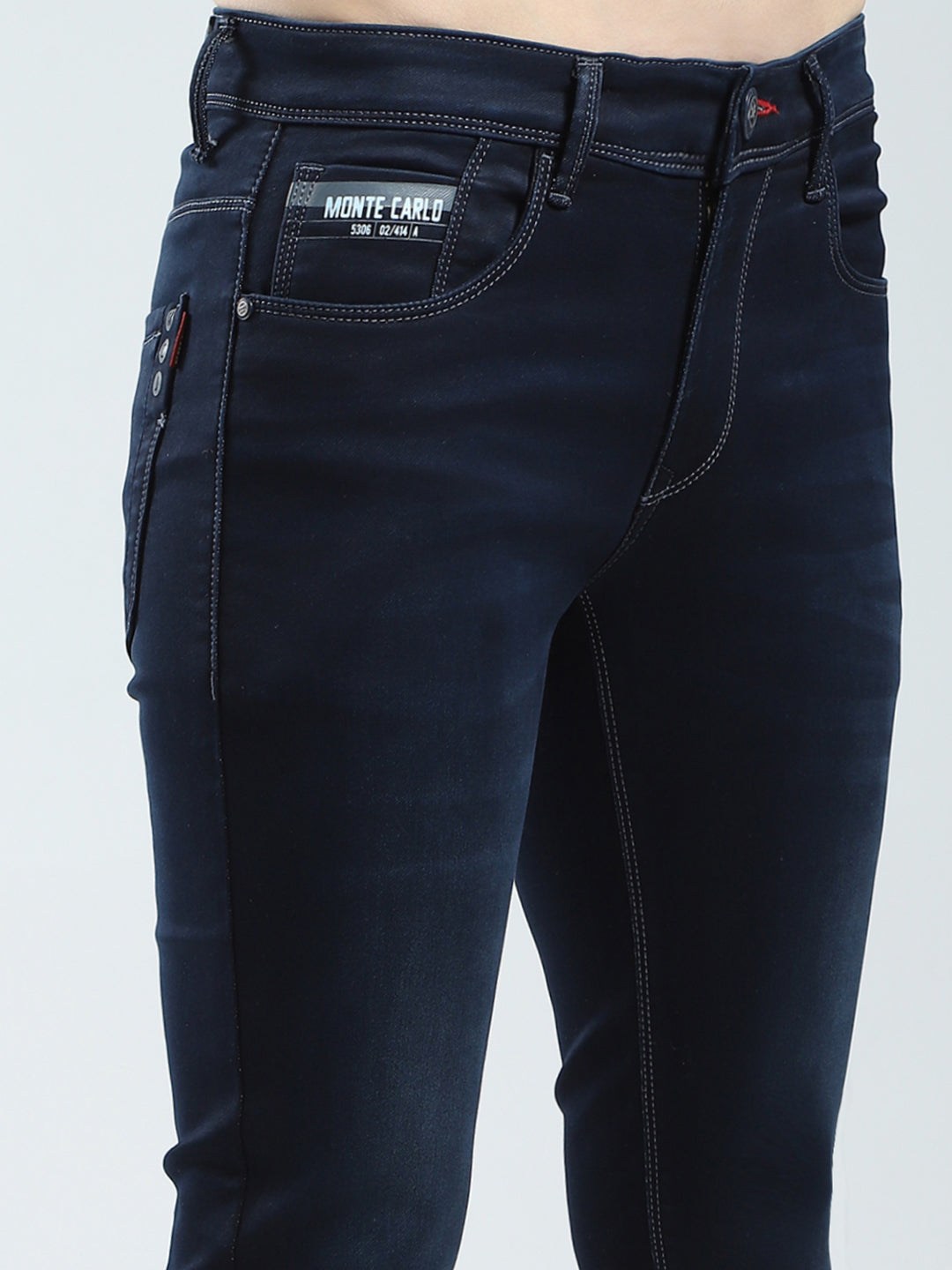 Men Navy Blue Solid Ankle Length Denim