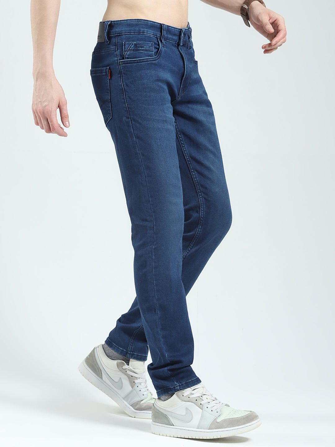 Men Navy Blue Solid Skinny Fit Denim