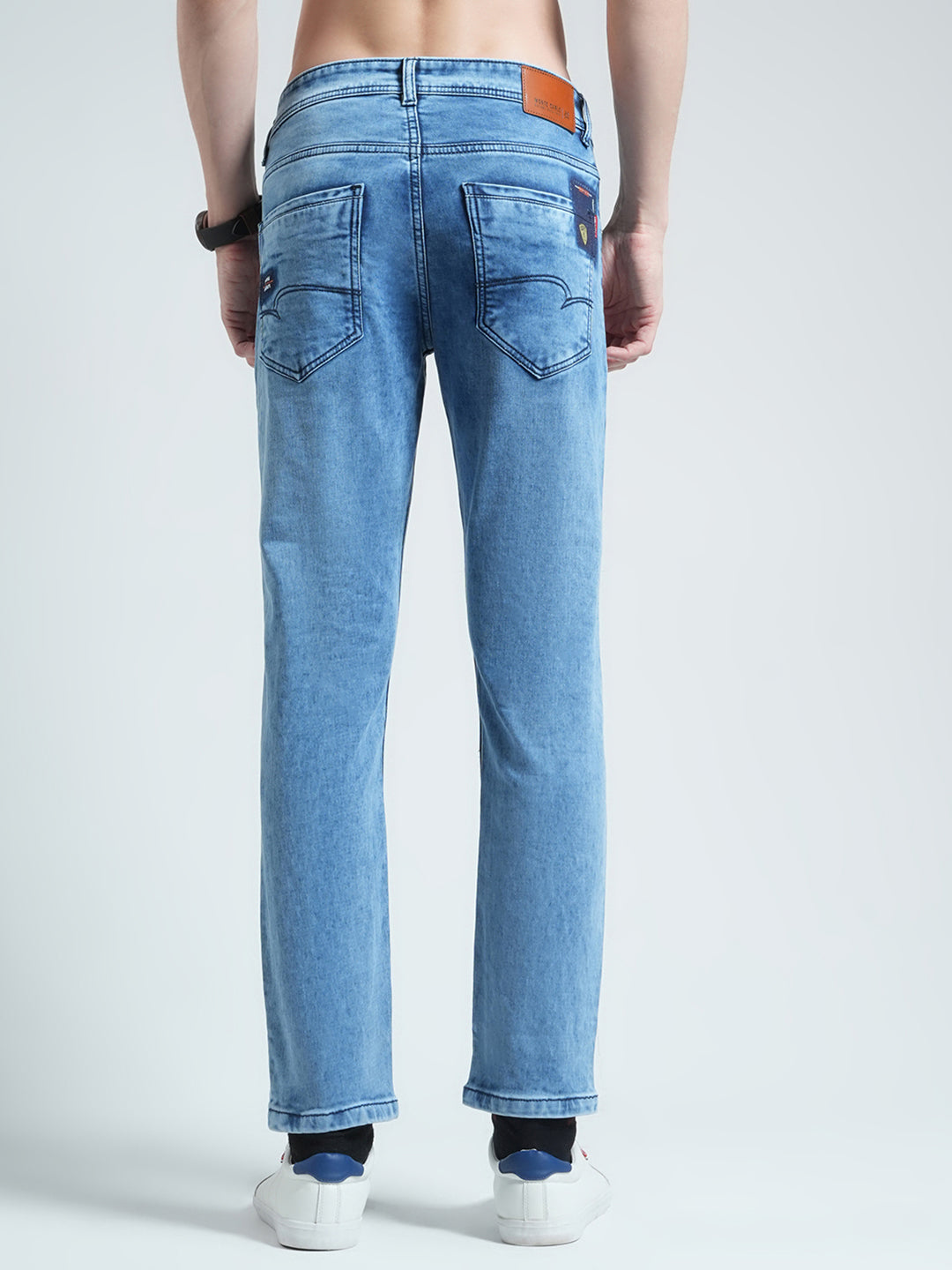 Men Blue Solid Ankle Length Denim
