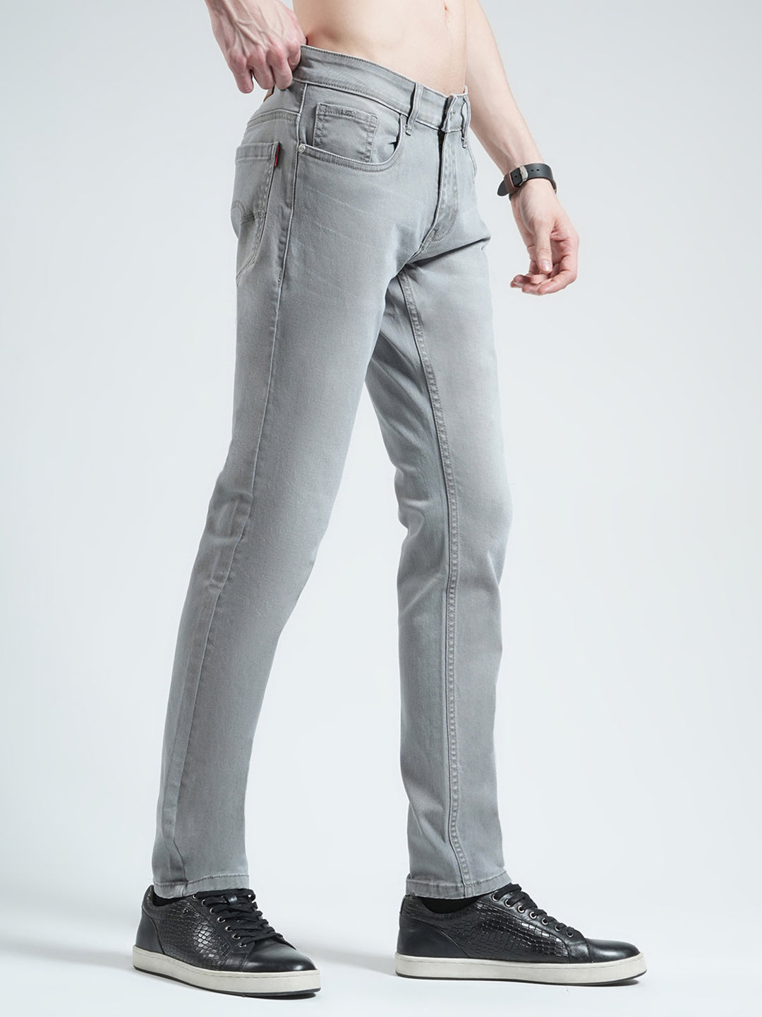 Men Grey Solid Skinny Fit Denim