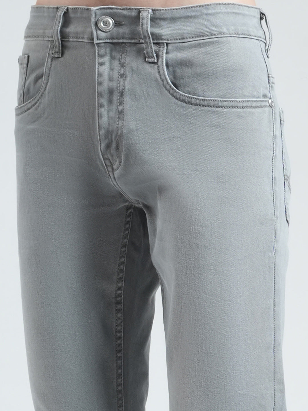 Men Grey Solid Skinny Fit Denim