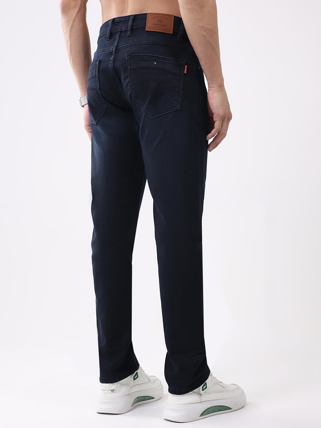 Men Navy Blue Solid Narrow Fit Denim