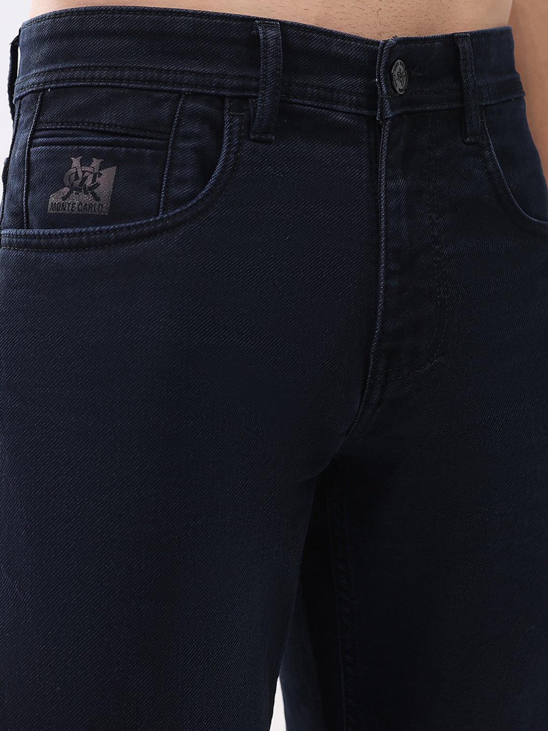 Men Navy Blue Solid Narrow Fit Denim