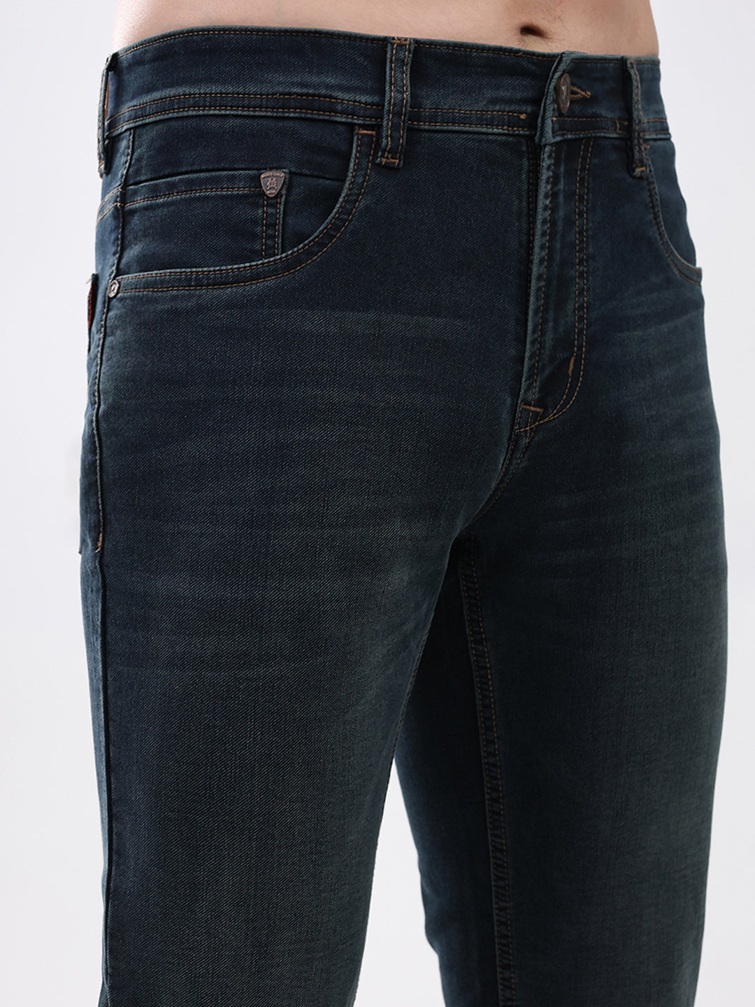 Men Green Solid Straight Fit Denim