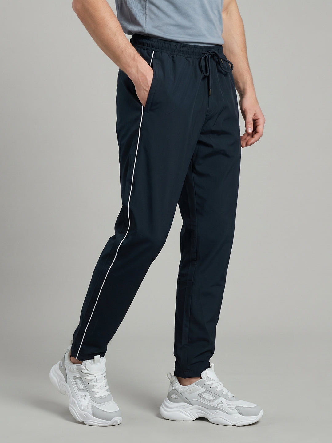 Men Navy Blue Solid Regular Fit Lower