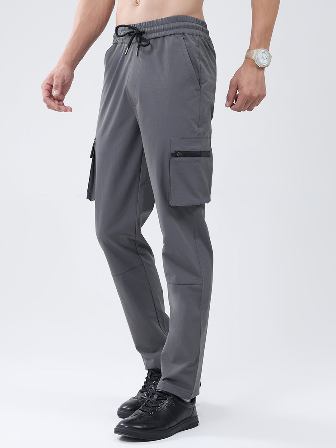 Men Dark Grey Solid Regular Fit Winter Lower