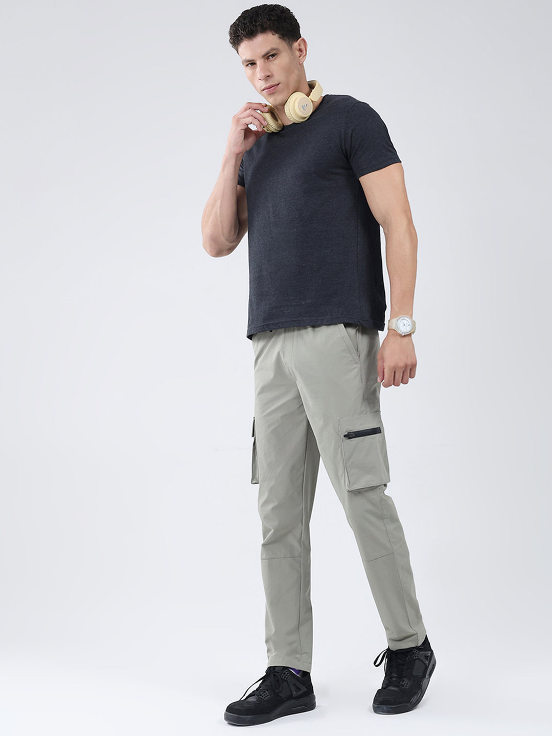 Men Beige Solid Regular Fit Winter Lower