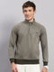 Men Olive Solid Collar Full Sleeve Sweatshirt