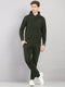 Men Olive Solid Hooded Full Sleeve Winter Tracksuit