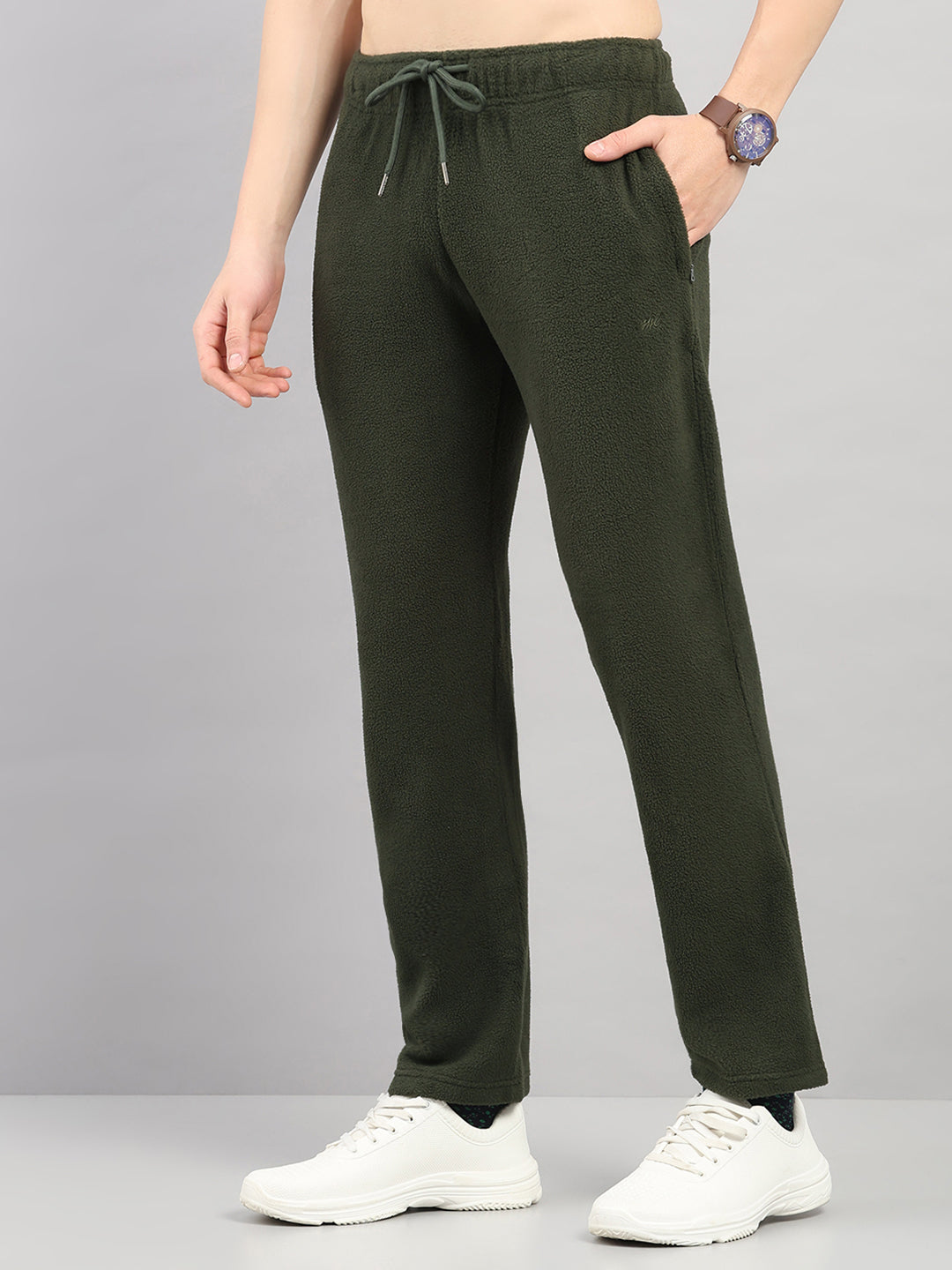 Men Olive Solid Hooded Full Sleeve Winter Tracksuit