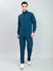 Men Teal Blue Solid Stand Collar Full Sleeve Winter Tracksuit