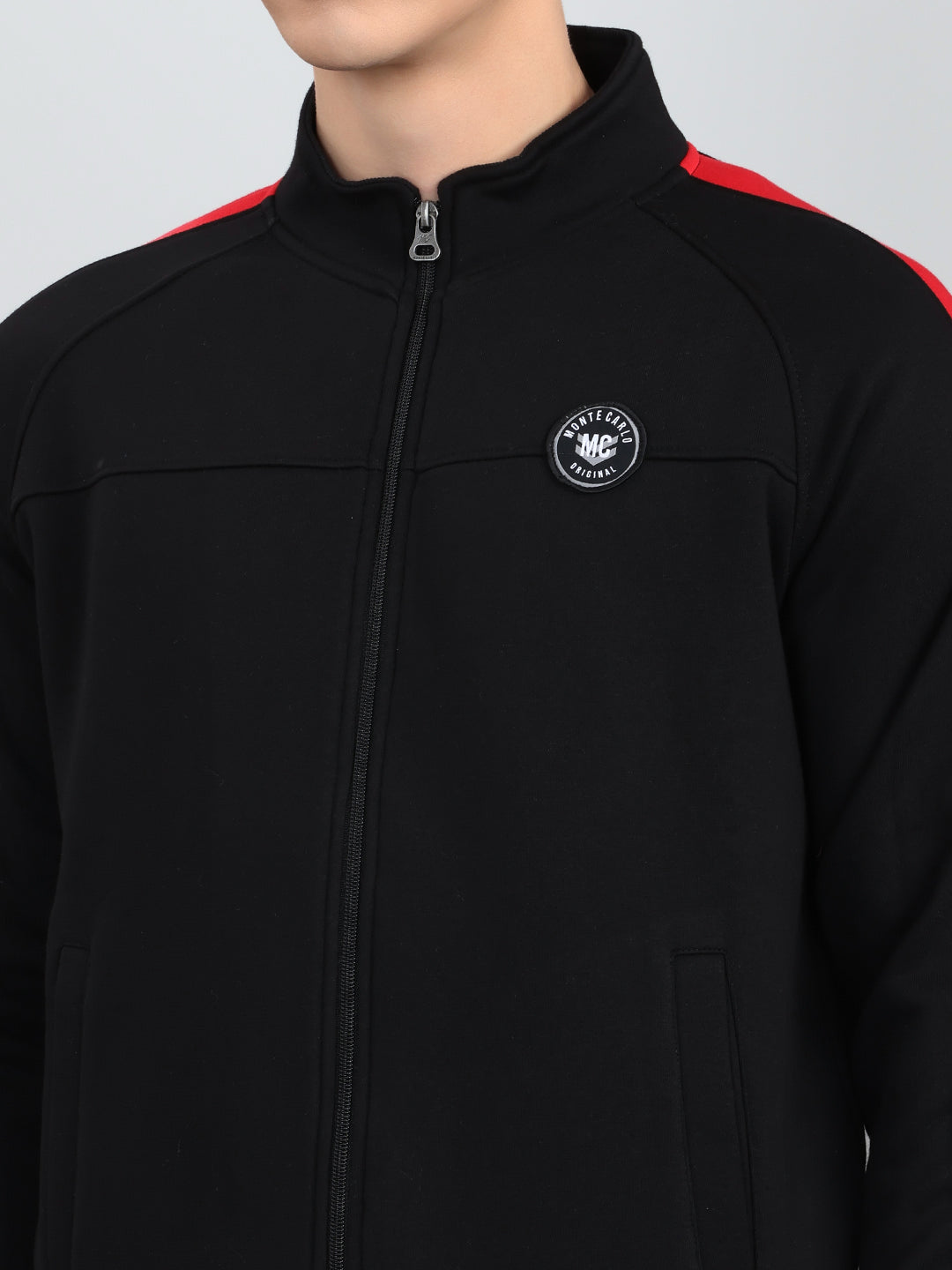 Men Navy Blue Solid Mandarin Collar Full Sleeve Winter Tracksuit