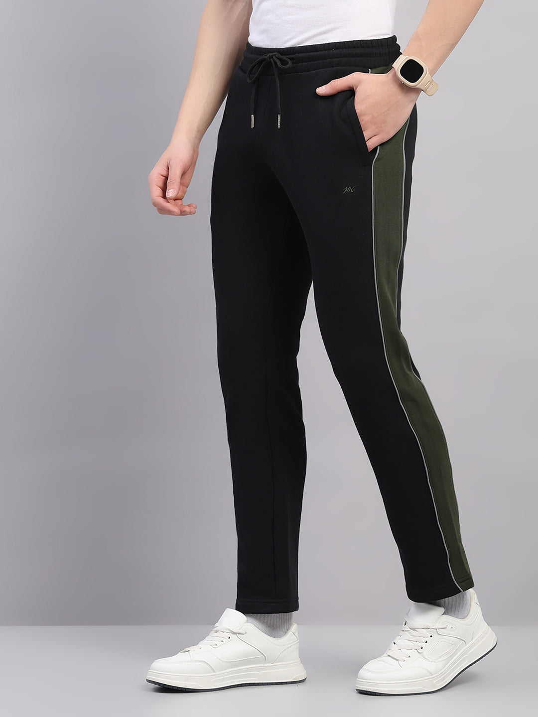 Men Black Self Design Stand Collar Full Sleeve Winter Tracksuit