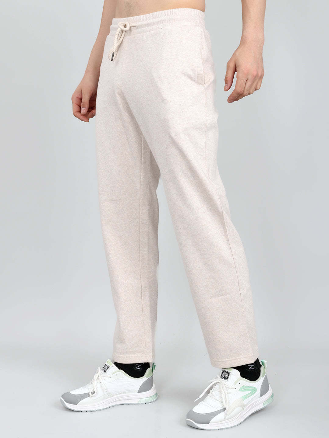 Men Cream Stripe Round Neck Full Sleeve Winter Tracksuit