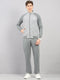 Men Grey Stripe Stand Collar Full Sleeve Winter Tracksuit