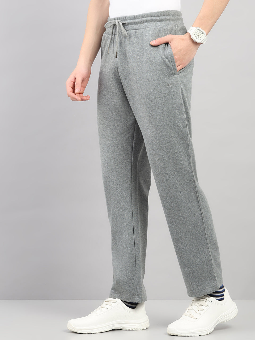 Men Grey Stripe Stand Collar Full Sleeve Winter Tracksuit