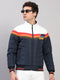 Men Navy Blue Solid Collar Full Sleeve Jacket