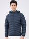 Men Navy Blue Solid Hooded Full Sleeve Jacket