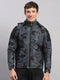 Men Black Printed Hooded Full Sleeve Jacket