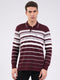 Men Maroon Stripe Collar Full Sleeve Winter T-Shirt